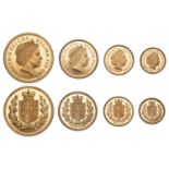 Elizabeth II (1952- ), Proof set, 2002, comprising gold Five Pounds, Two Pounds, Sovereig...