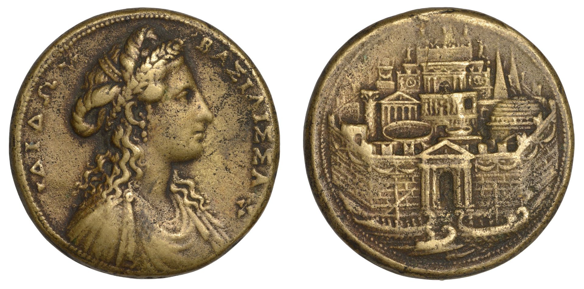 CARTHAGE, Queen Dido, a bronze medal, unsigned [by A. Cesati], draped bust right, rev. view...