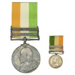 King's South Africa Medal, with two clasps, South Africa 1901 & South Africa 1902, edge name...