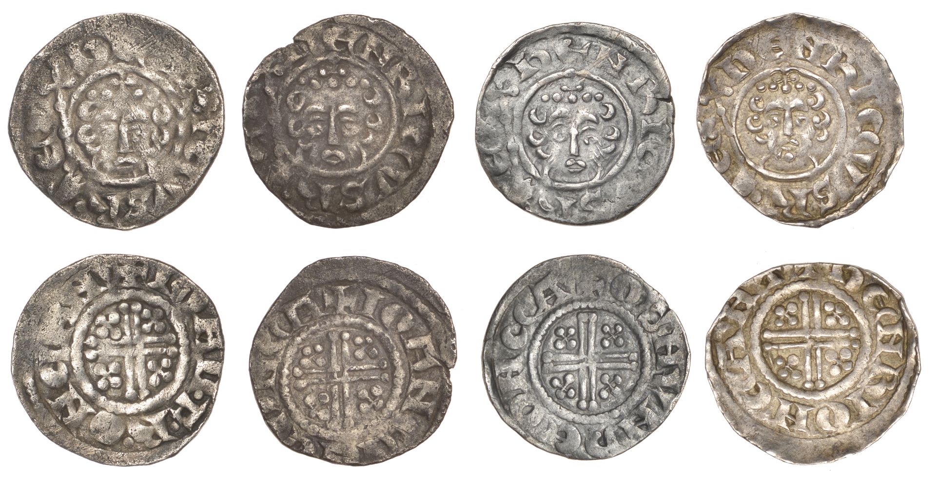 Henry III (1216-1272), Pennies (4), all Canterbury, class VIIb2, Henri, henri on cant, 1.46g...