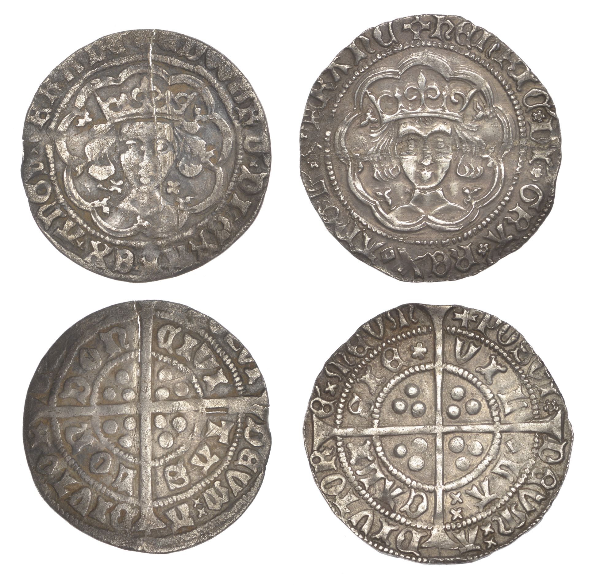 Henry VI (First reign, 1422-1461), Rosette-Mascle issue, Groat, Calais, mm. pierced cross/pl...