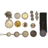 Crown, 1902, with loop-mount and chain; Shilling, 1906, with brooch-mount on obv.; a brooch...