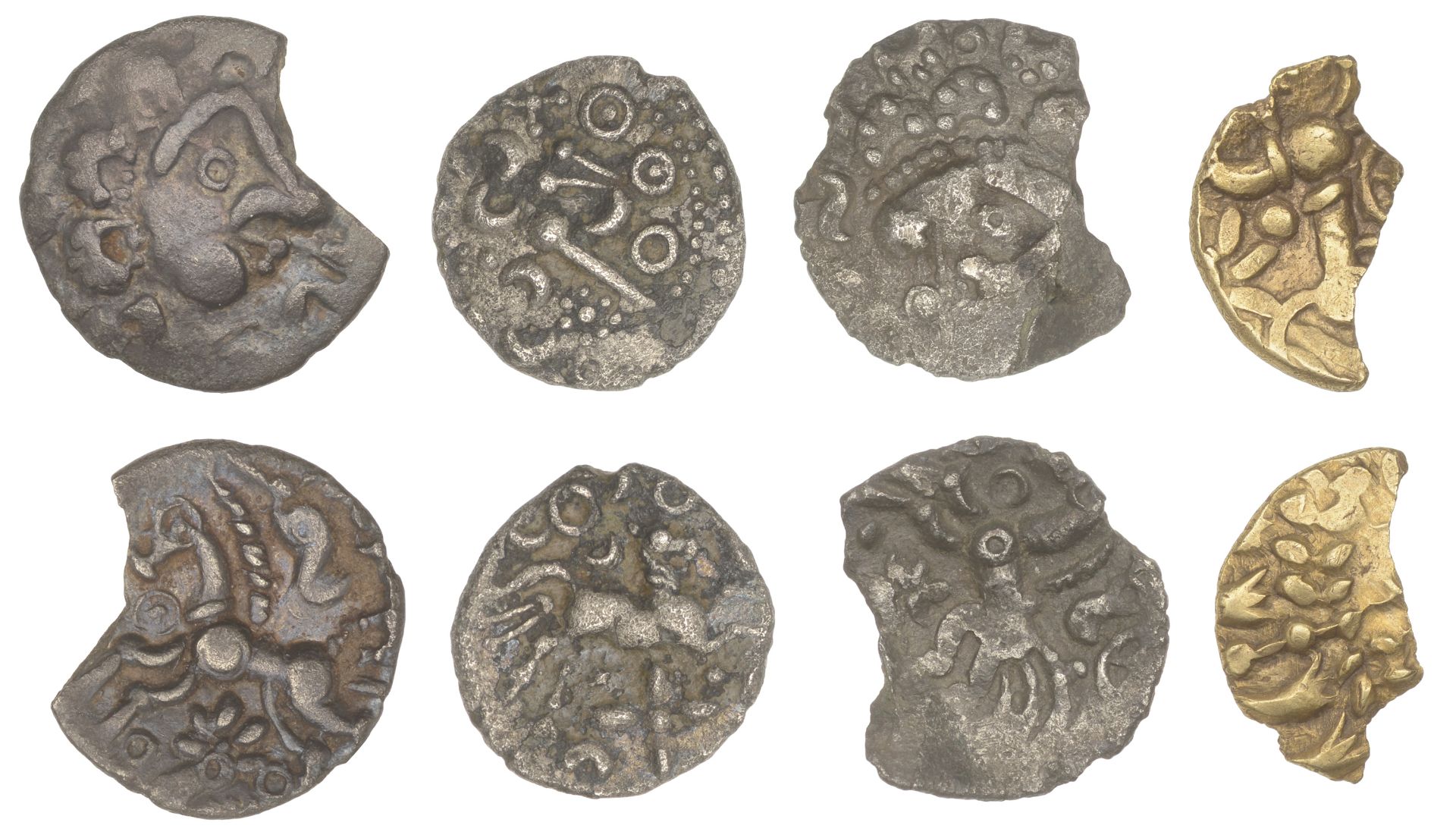 British Iron Age, DOBUNNI, silver Units (3), head type I/J, rev. triple-tailed horse right,...