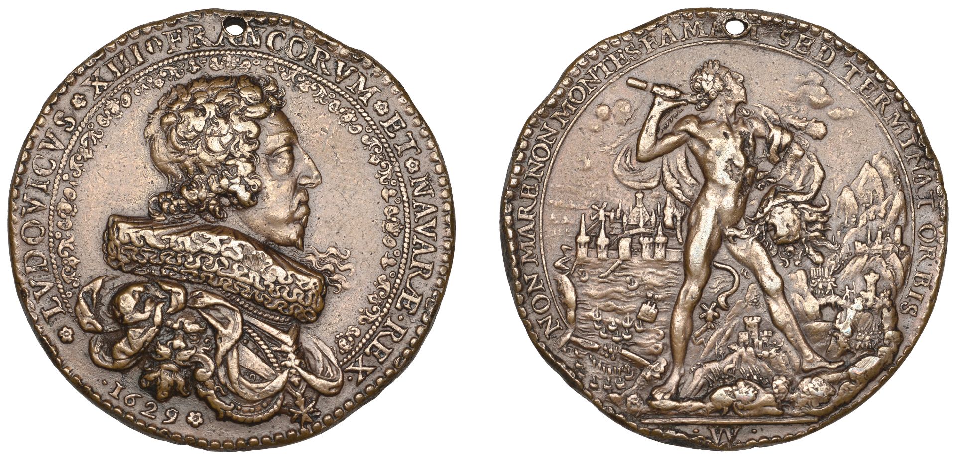 FRANCE, Passage of the Pas de Suze, 1629, a bronze medal by J. Warin, bust of Louis XIII rig...