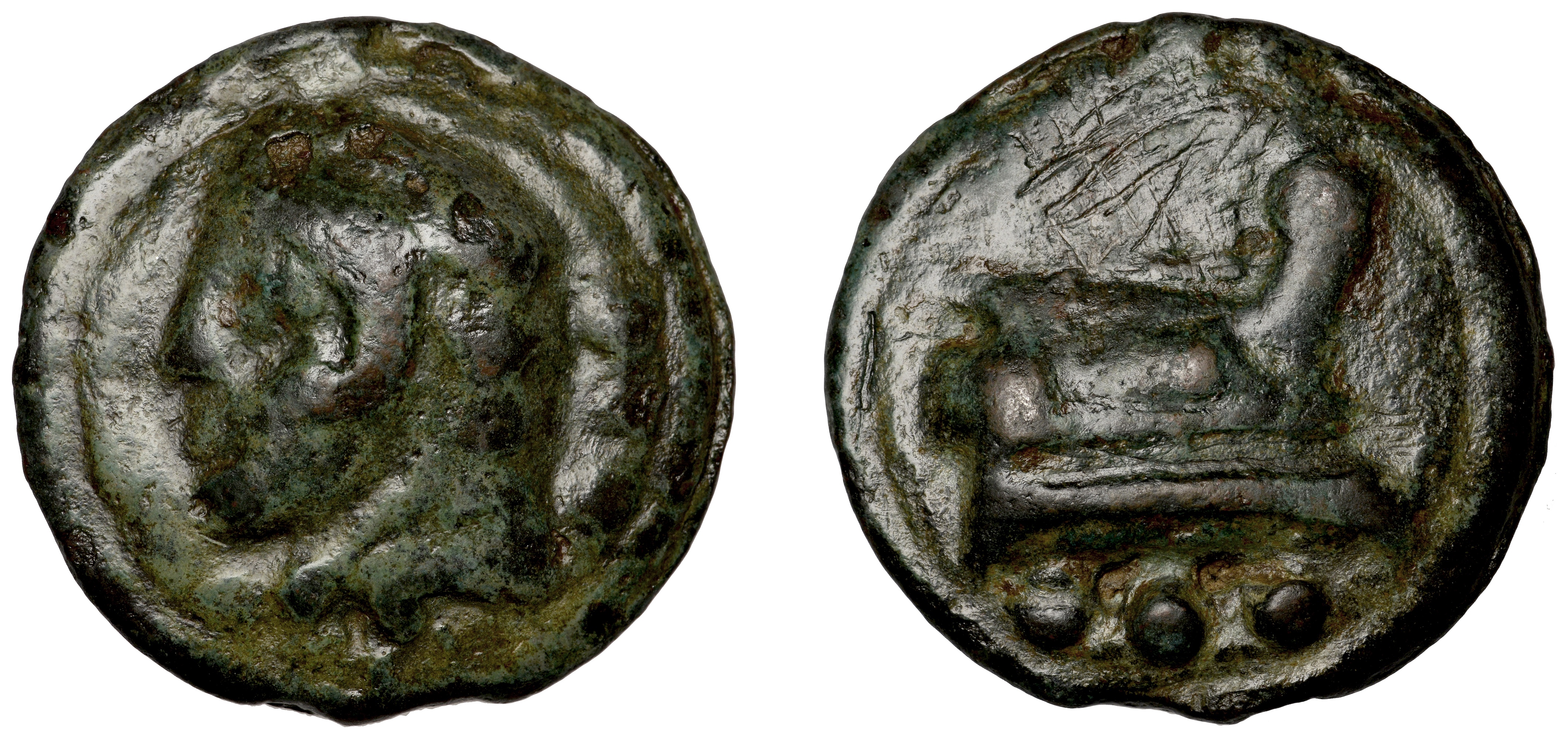 Roman Republican Coinage, Anonymous, Quadrans, 225-217, head of Hercules right in lion-skin,...