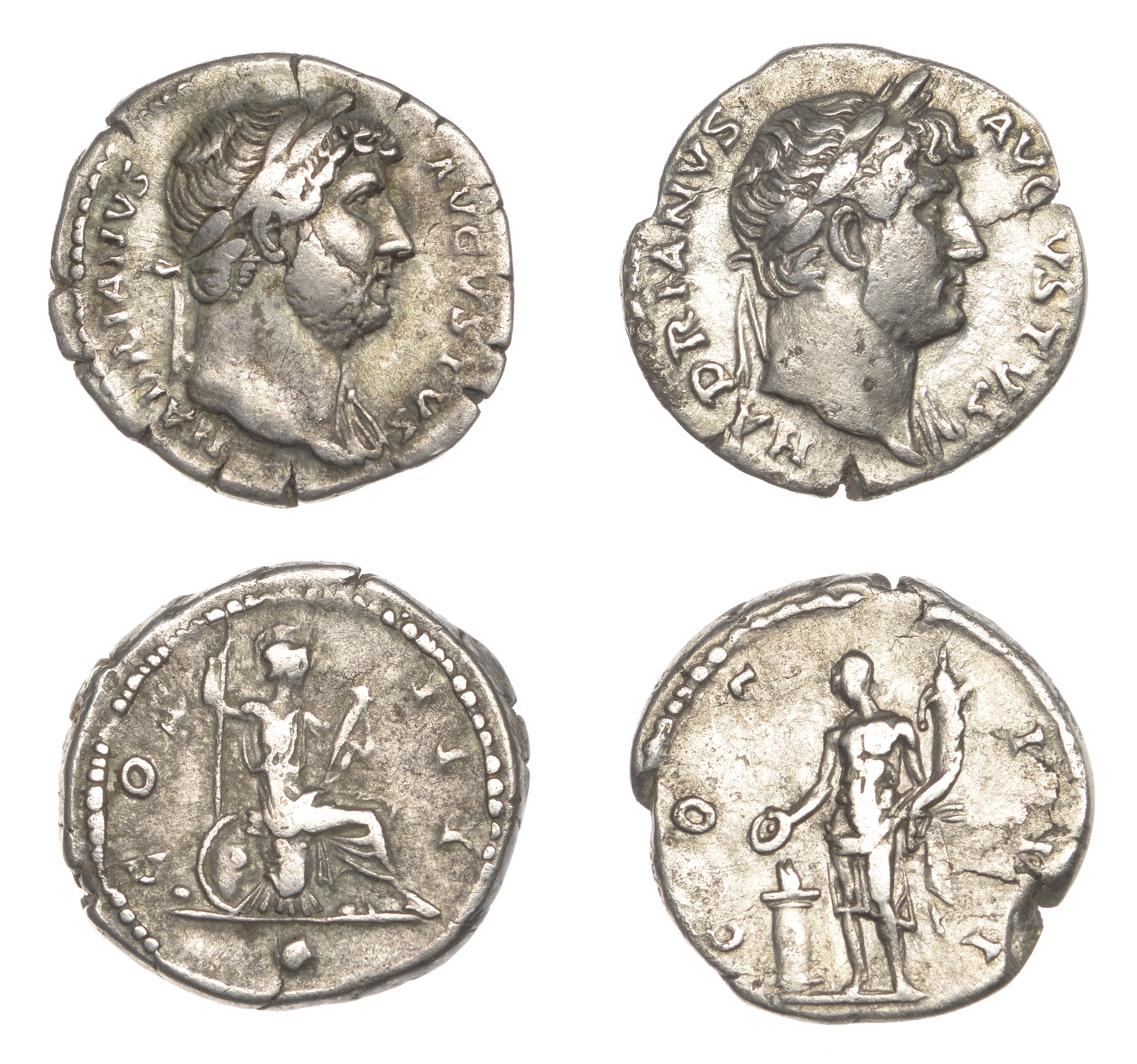 Roman Imperial Coinage, Hadrian, Denarii (2), both c. 124-7, revs. Genius standing left, sac...