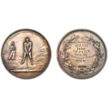 Staffordshire Golf Club, a silver prize medal by Vaughton, player addressing ball, rev. wrea...