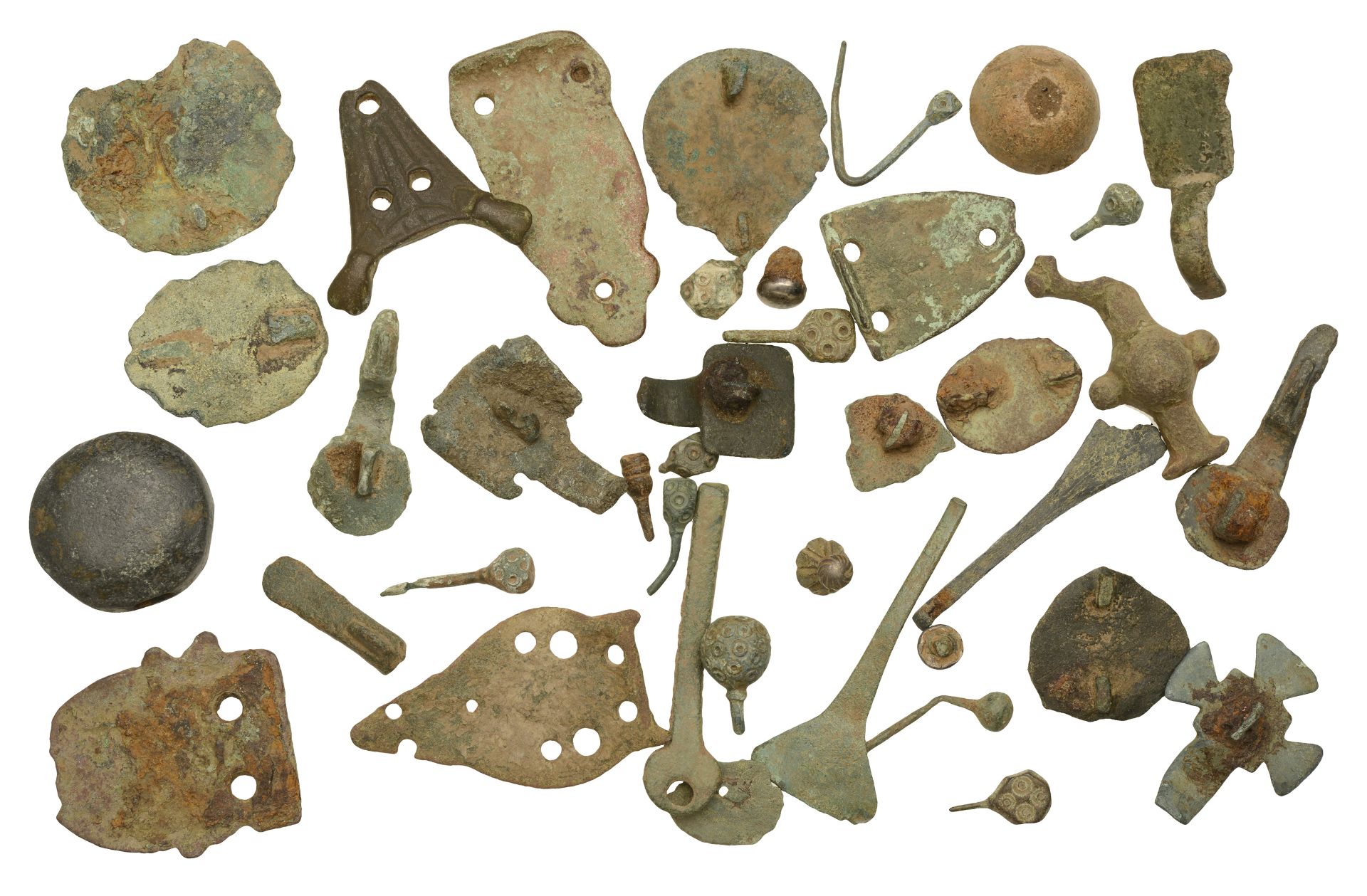 Antiquities, Anglo-Saxon, bronze artefacts (40), 6th-11th century, including disc brooches;...