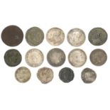 Miscellaneous coins in silver (8) and base metal (6), mostly British and Roman [14]. Varied...