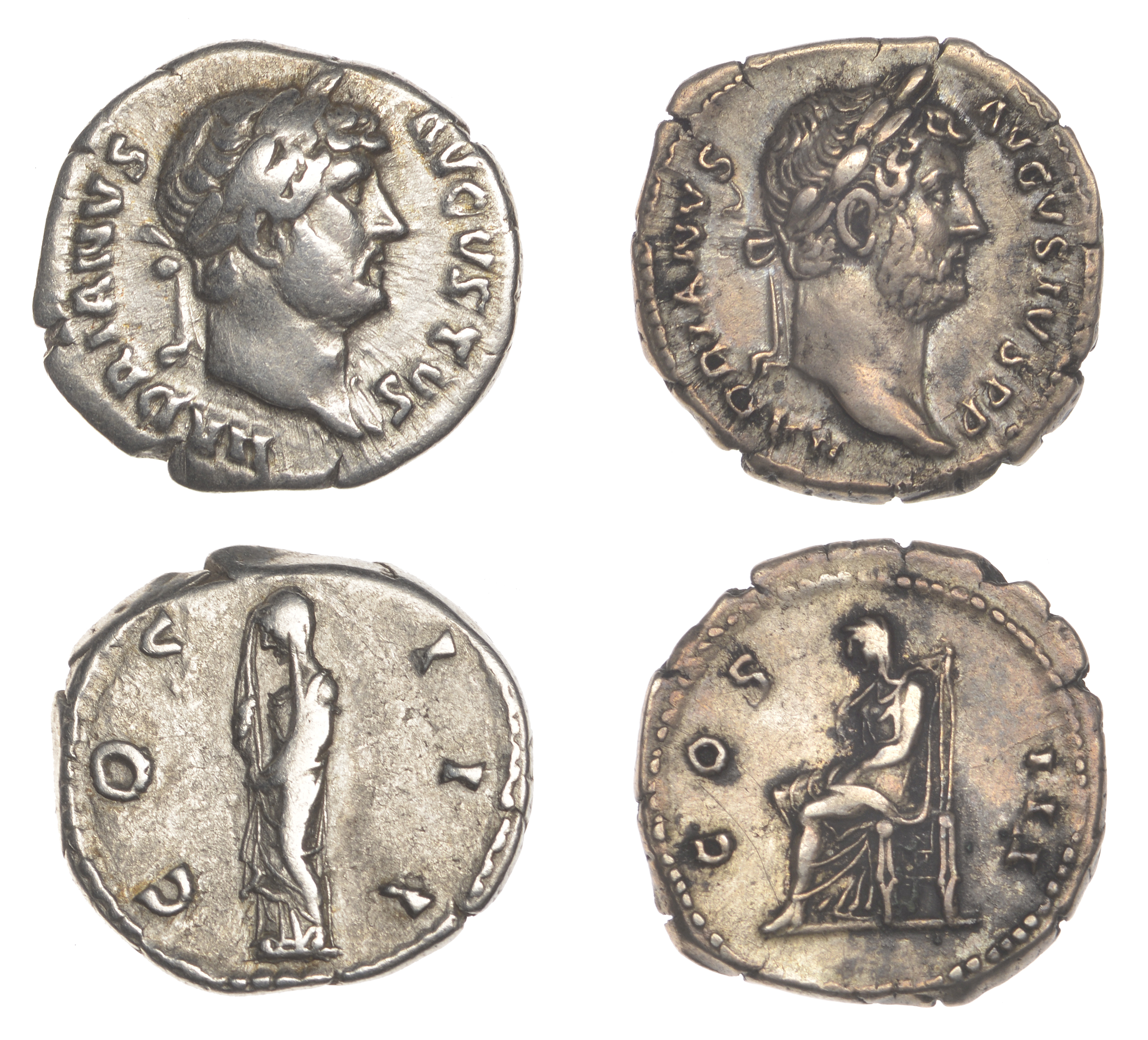Roman Imperial Coinage, Hadrian, Denarii (2), both 126-7, revs. Pudicitia, veiled, standing...