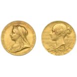 Victoria, Diamond Jubilee, 1897, a small gold medal by G.W. de Saulles, veiled bust left, re...