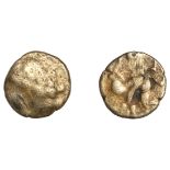 CELTIC GAUL, uncertain tribe, Quarter-Stater, late 2nd-early 1st century BC, traces of head,...
