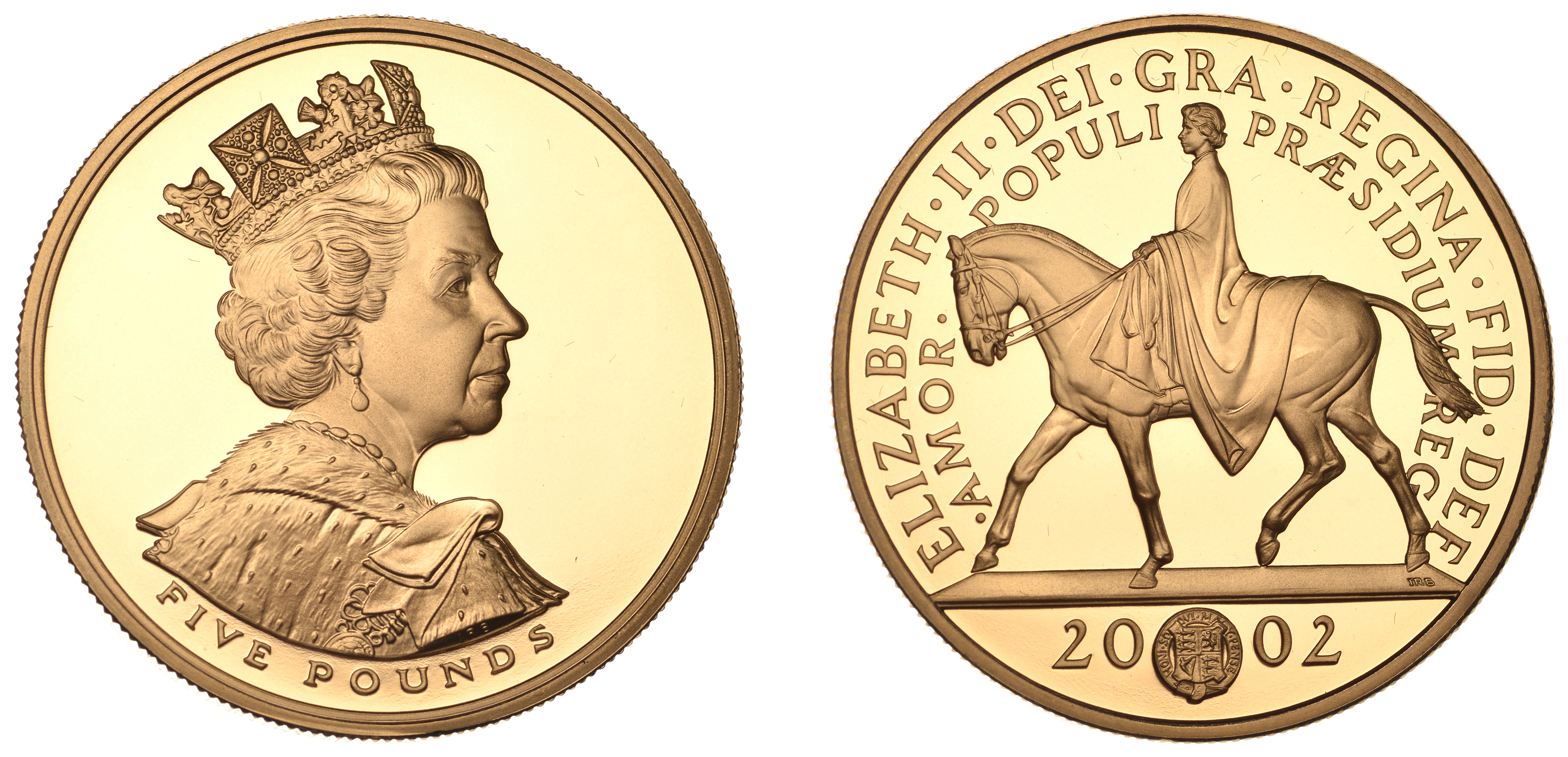 Elizabeth II (1952- ), Proof Five Pounds, 2002, in gold, Golden Jubilee (S L10). Brillian...