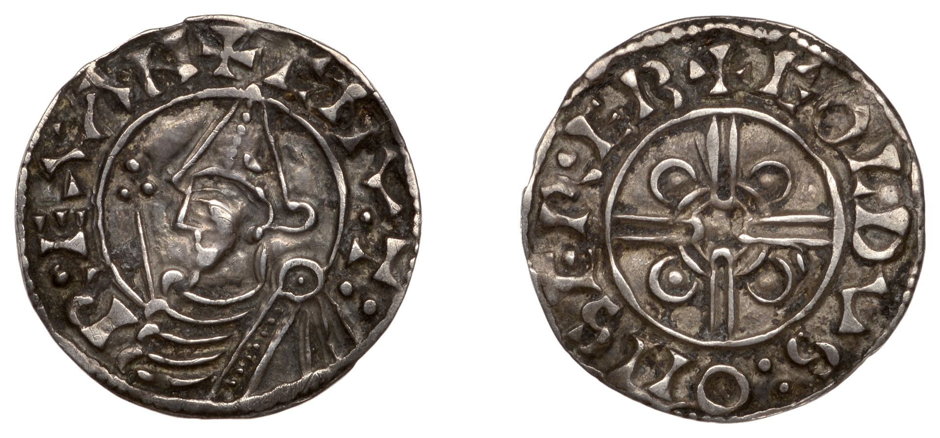 Cnut (1016-1035), Penny, Pointed Helmet type, Salisbury, Goldus, goldvs : on ser Â· eb, 1.14g...