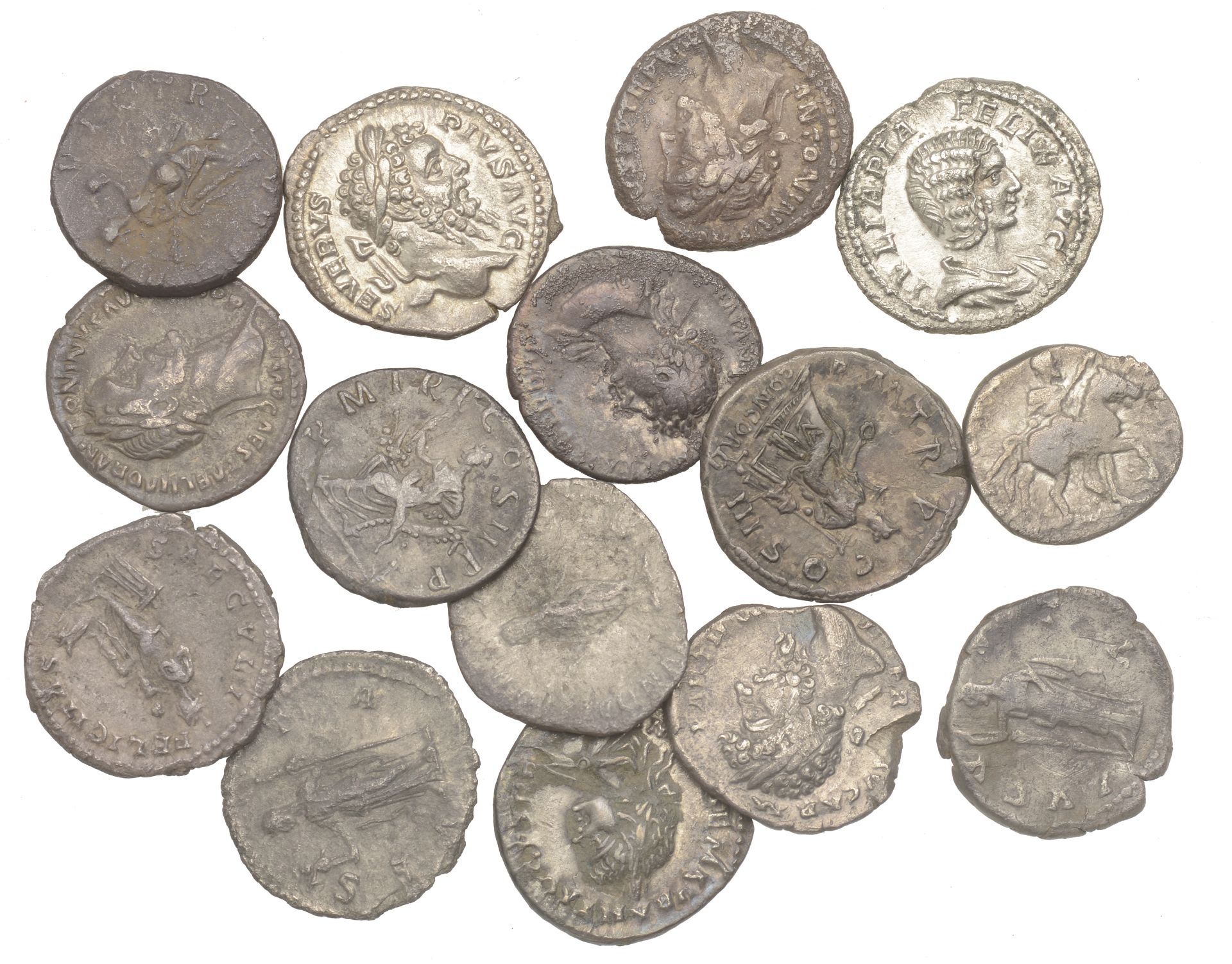 Roman Coins, Roman Denarii (15), 2nd-3rd century, including Trajan, Hadrian, Antoninus Pius,...