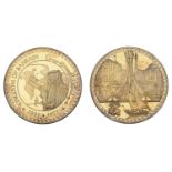 BAHRAIN, Announcement of the Kingdom of Bahrain, 2002, a gold-plated silver medal, unsigned,...