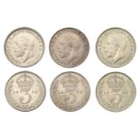 George V, Second coinage, Threepences (2), both 1926 (S 4026); Third coinage, Threepence, 19...