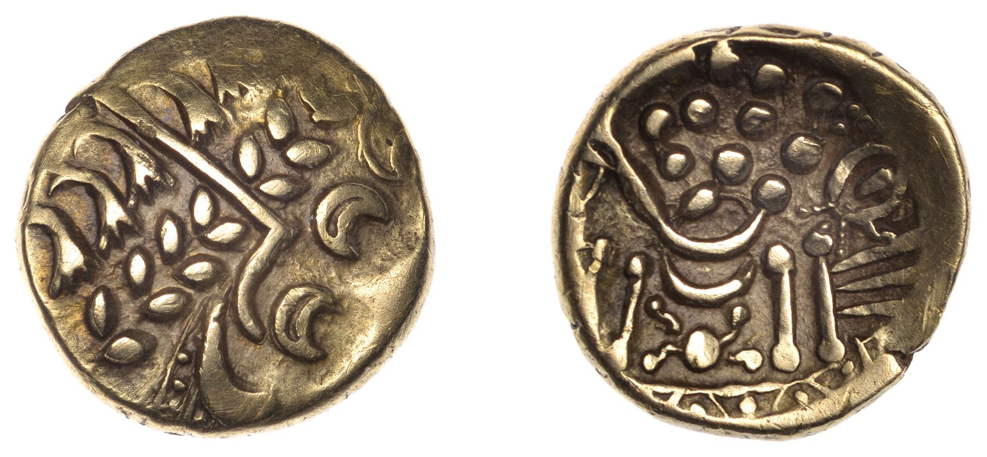 British Iron Age, Early Uninscribed issues, Stater, British B [Chute type], degraded head of...