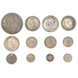 William and Mary, Halfcrown, 1689, first shield (S 3434); George III, Shilling, 1816 (S 3790...