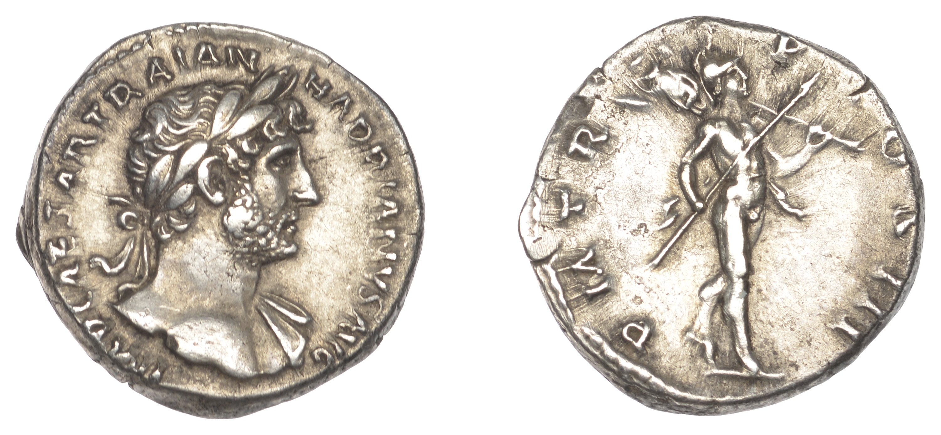 Roman Imperial Coinage, Hadrian, Denarius, c. 120-1, laureate bust right, drapery on far sho...