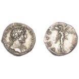 Roman Imperial Coinage, Hadrian, Denarius, c. 120-1, laureate bust right, drapery on far sho...
