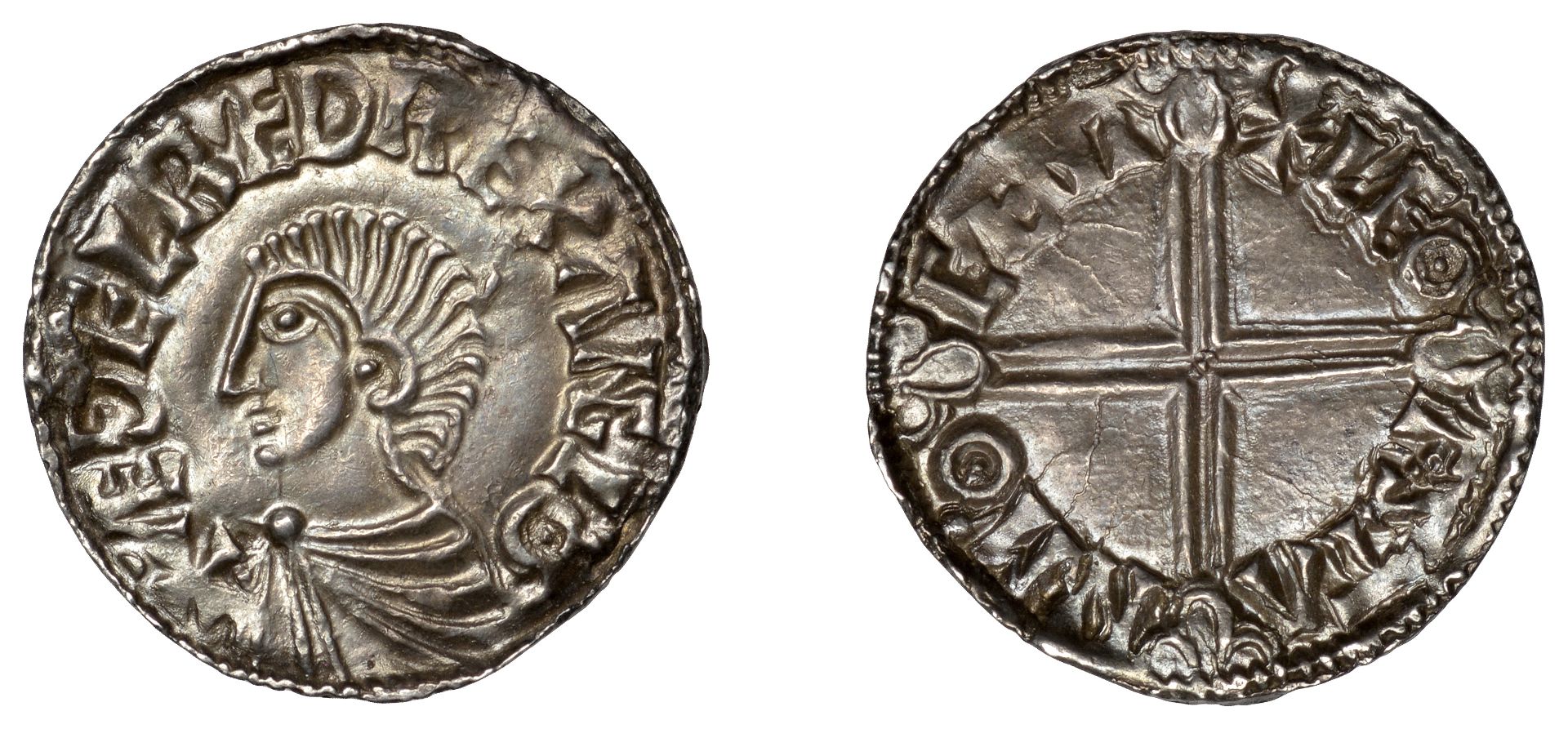 Ã†thelred II (978-1016), Penny, Long Cross type, Canterbury, Leofstan, leofstan m'o cÃ¦nt, 1.5...