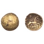 British Iron Age, DOBUNNI, Corio, Quarter-Stater, plain, rev. triple-tailed horse right, pel...