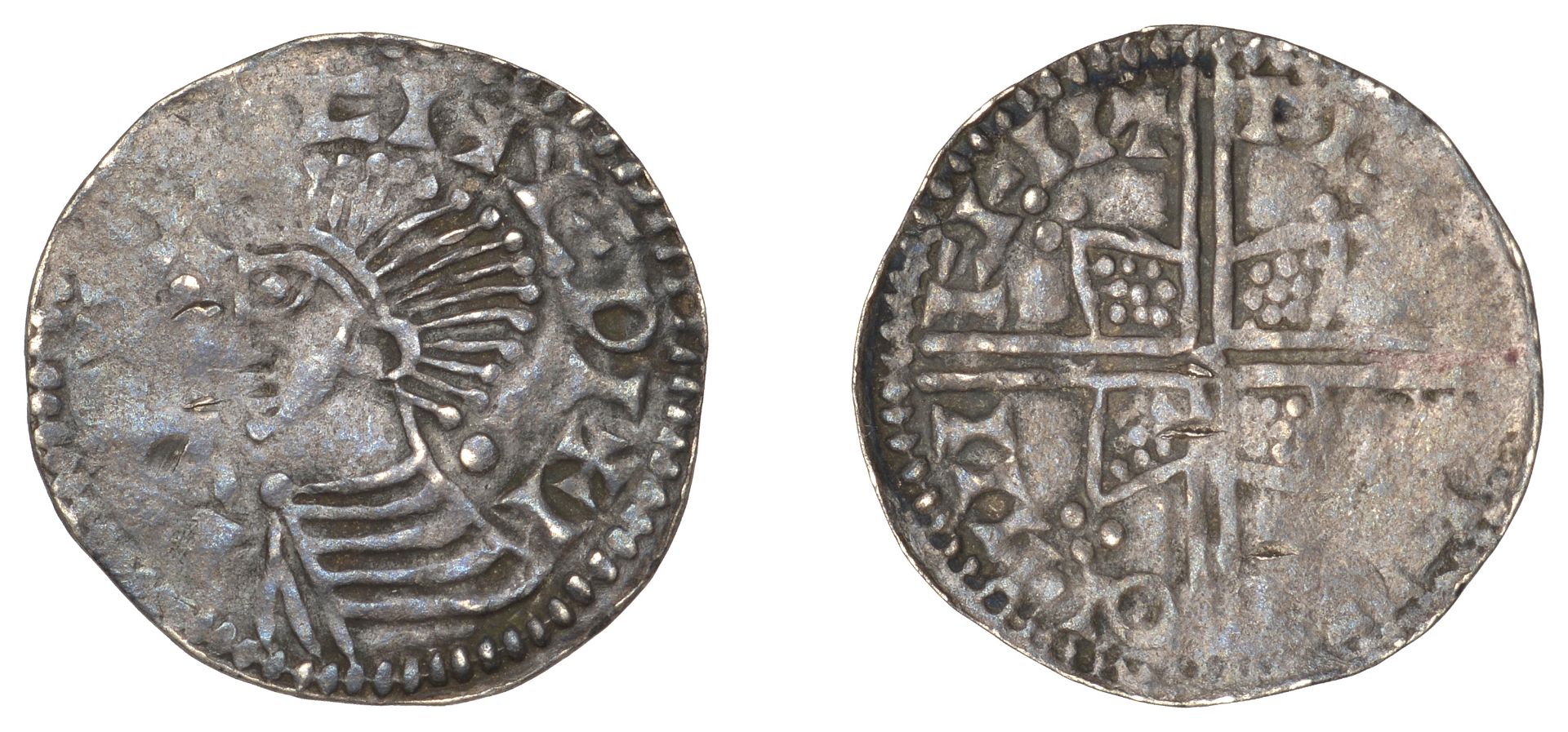 Anglo-Scandinavian Imitations, 'Long Cross/Helmet mule' Penny, [â€“]ci+edi+i, draped bust righ...