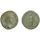 Roman Imperial Coinage, Marcus Aurelius, Sestertius, 170, laureate head right, rev. Salus st...