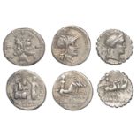 Roman Republican Coinage, M. Tullius, Denarius, c. 120, head of Roma right, wearing winged h...