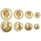 Elizabeth II (1952- ), Britannia Proof set, 2008, in gold, 100, 50, 25 and 10 Pounds [4]....