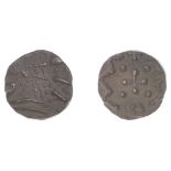 Early Anglo-Saxon Period, Sceatta, Continental series D, type 4b, degenerate radiate bust ri...