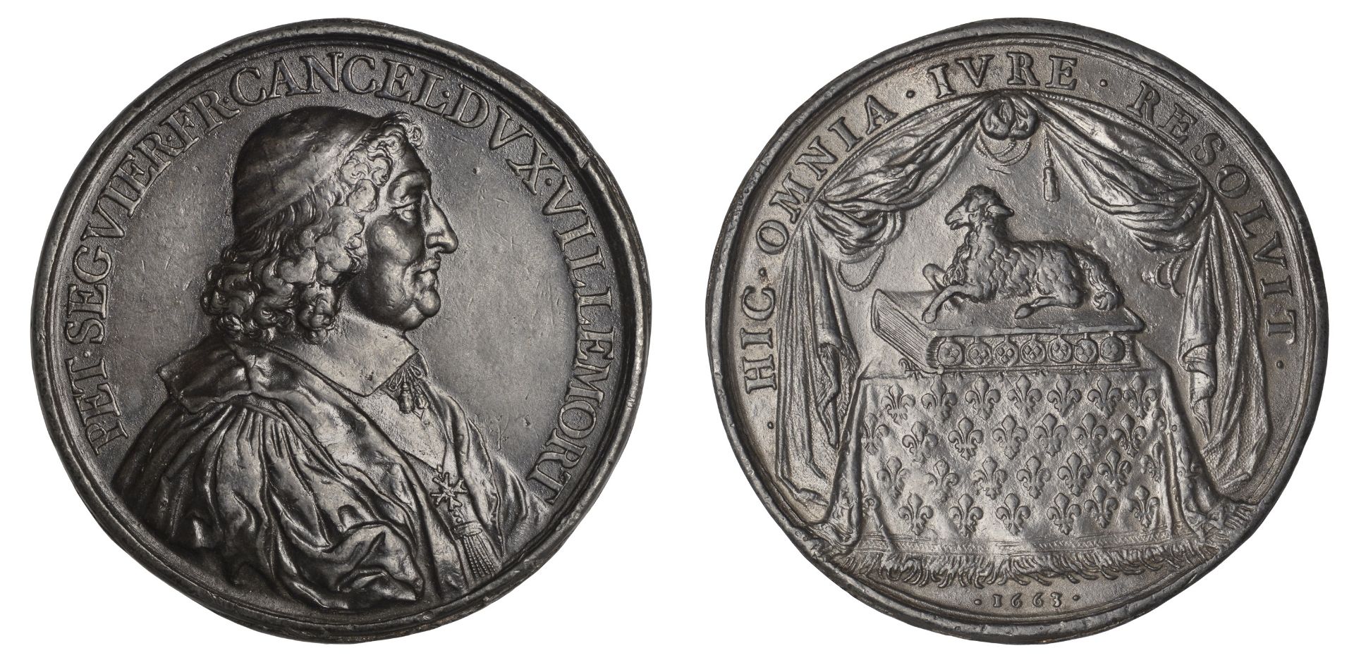 FRANCE, Pierre SÃ©guier, Duke of Villemort, 1663, a lead medal, unsigned [by J. Warin?], bust...