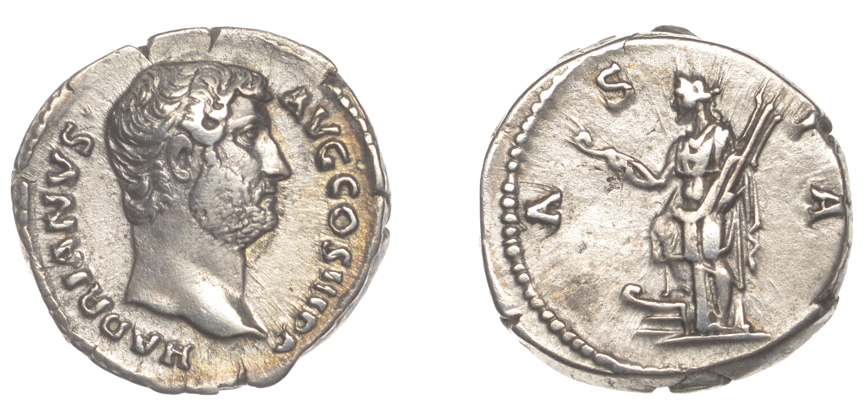 Roman Imperial Coinage, Hadrian, Denarius, 130-3, bare-headed bust right, rev. Asia standing...