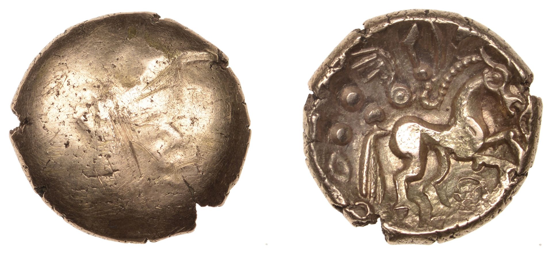 British Iron Age, NORTH-EAST THAMES, Uninscribed issues, Stater, SS type [British Le1], fain...