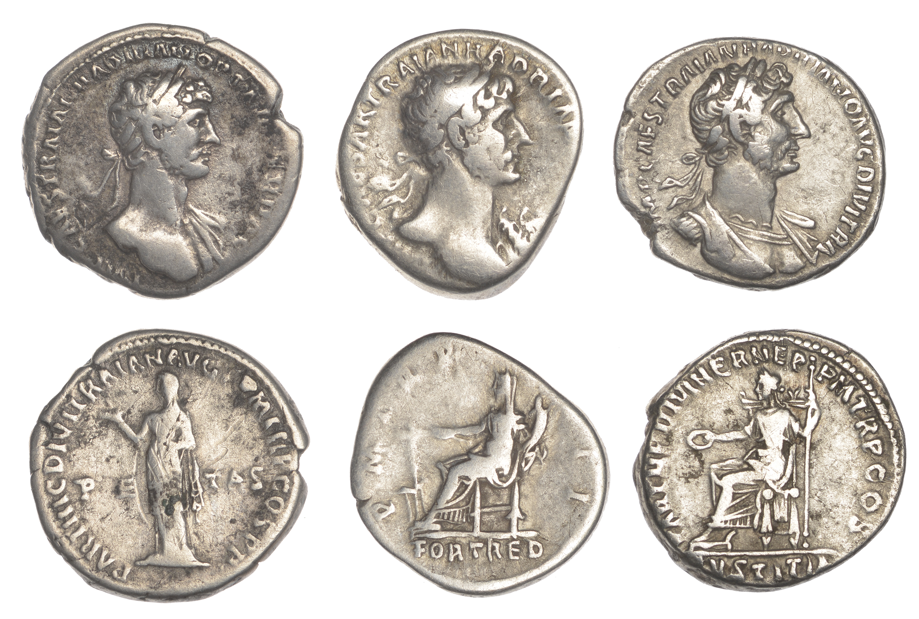 Roman Imperial Coinage, Hadrian, Denarii (3), all c. 117-8, revs. Fortuna seated left, holdi...