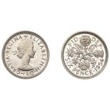 Elizabeth II (1952- ), Proof Sixpence, 1954, edge grained, 2.82g/12h (ESC 4526). About as...