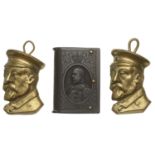 A Bakelite match safe, with bust of Edward VII on front and garter on back, 51 x 36 x 12mm;...