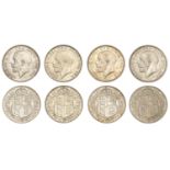 George V, Halfcrowns (4), 1915, 1916, 1918, 1923 (S 4011, 4021A) [4]. Extremely fine or bett...