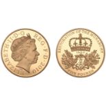 Elizabeth II (1952- ), Proof Five Pounds, 2010, in gold, restoration of the monarchy anni...