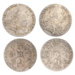 George III, Shillings (2), both 1787, without and with hearts (S 3743, 3746) [2]. Very fine...