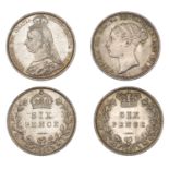 Victoria, Sixpences (2), 1887 young head, 1888 (S 3912, 3929) [2]. First with a few light ma...