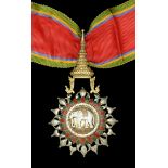 Thailand, Kingdom, Order of the White Elephant, 2nd type, Third Class neck badge, 90mm inclu...