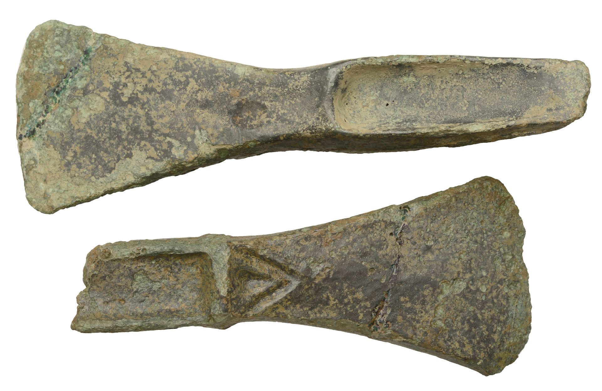 Bronze Age, hoard of palstaves (2), c. 1300-1100 BC, first 13cm long by 5.7cm wide by 2.5cm... - Image 2 of 2