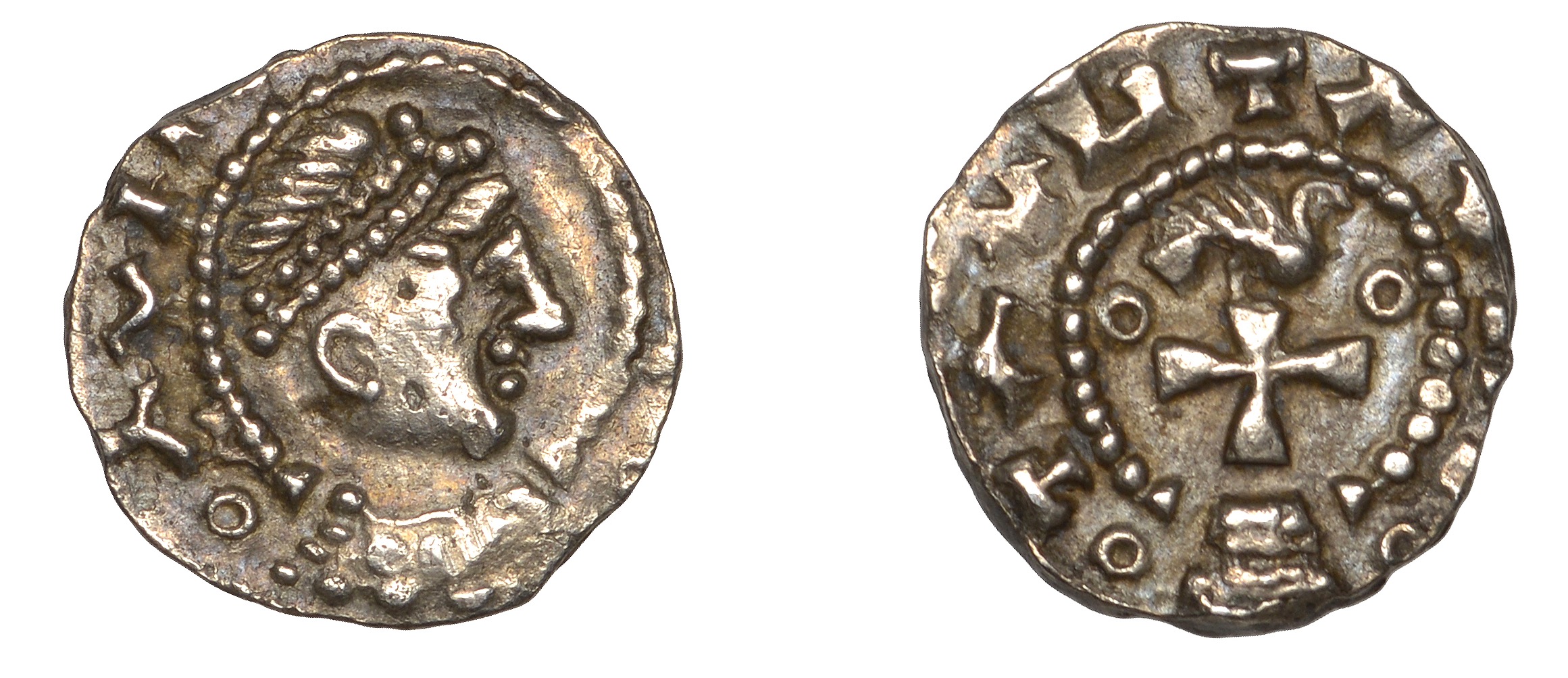 Early Anglo-Saxon Period, Sceatta, Primary series BX, type 26, diademed and draped bust righ...