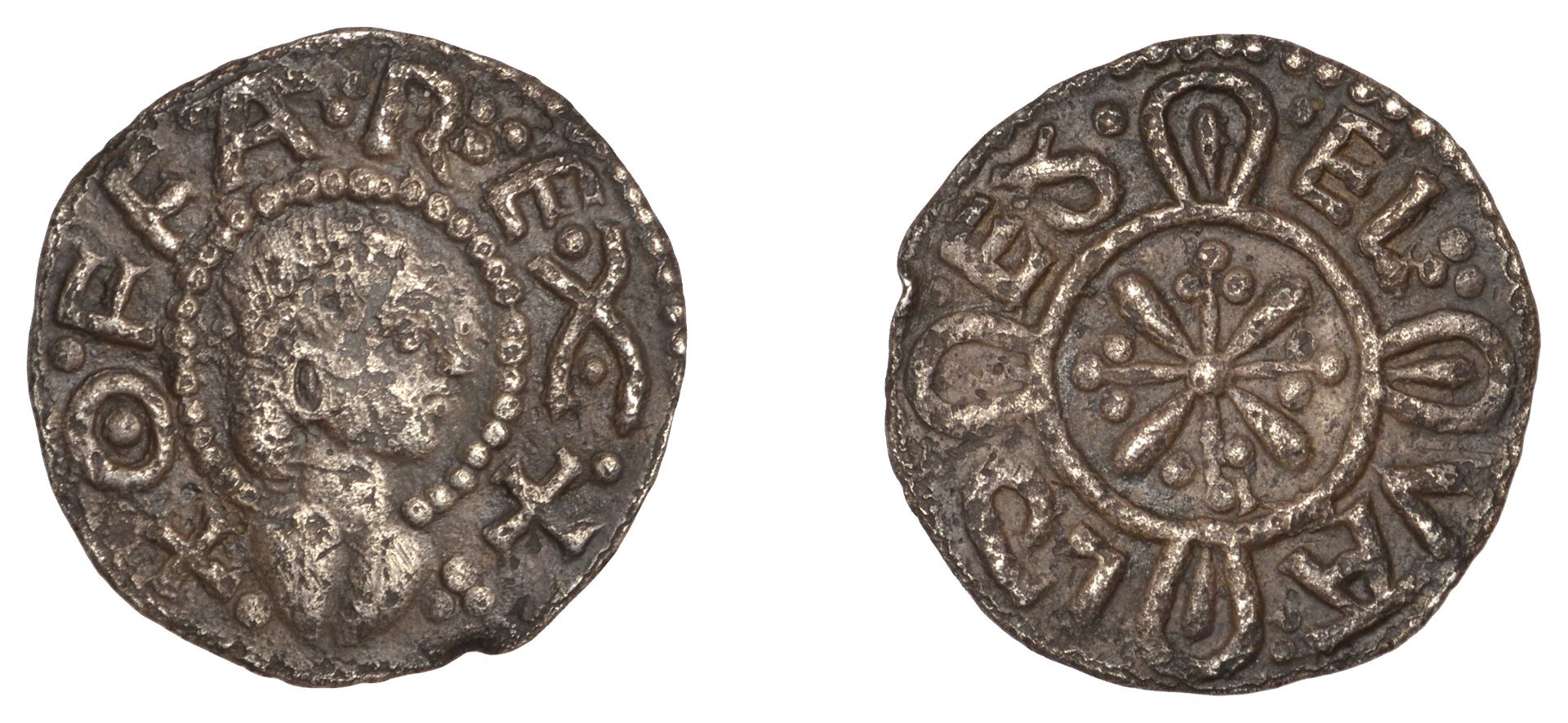 Kings of Mercia, Offa (757-96), Penny, Light coinage, Ethelweald, London, undraped, diademed...