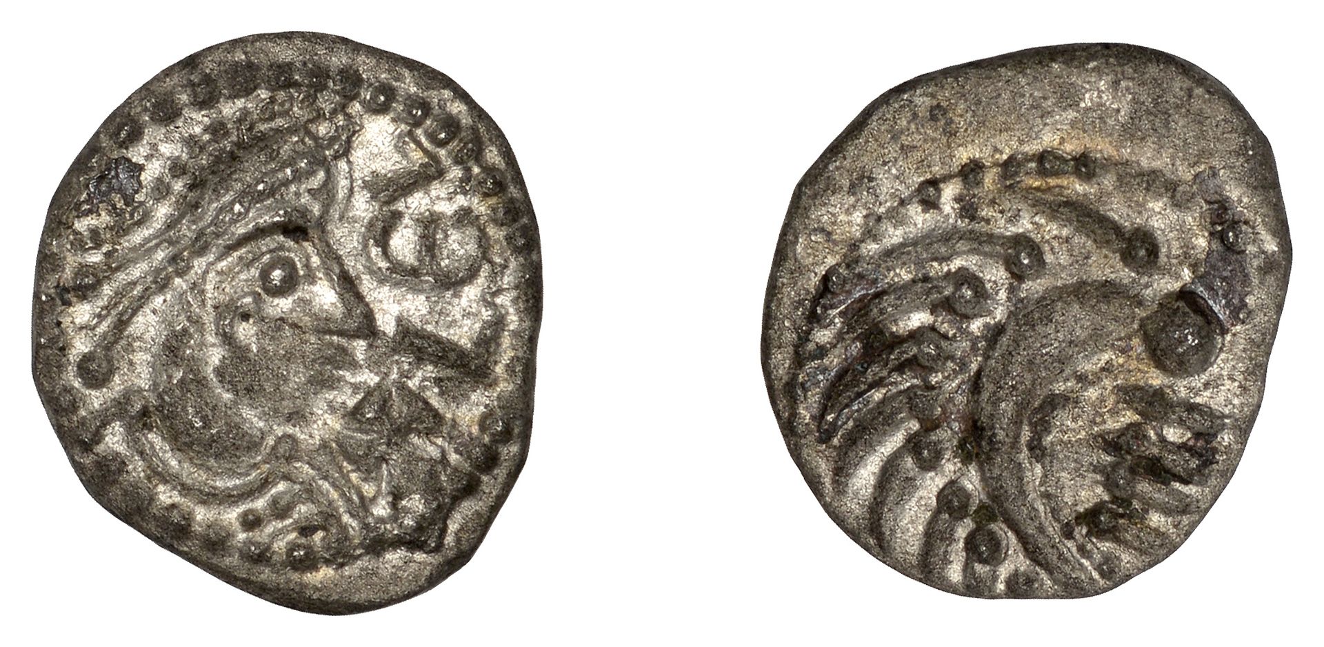 Early Anglo-Saxon Period, Sceatta, Secondary series T, type 9, diademed and draped bust righ...