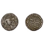 Early Anglo-Saxon Period, Sceatta, Secondary series R, derivative type P3c, radiate head rig...