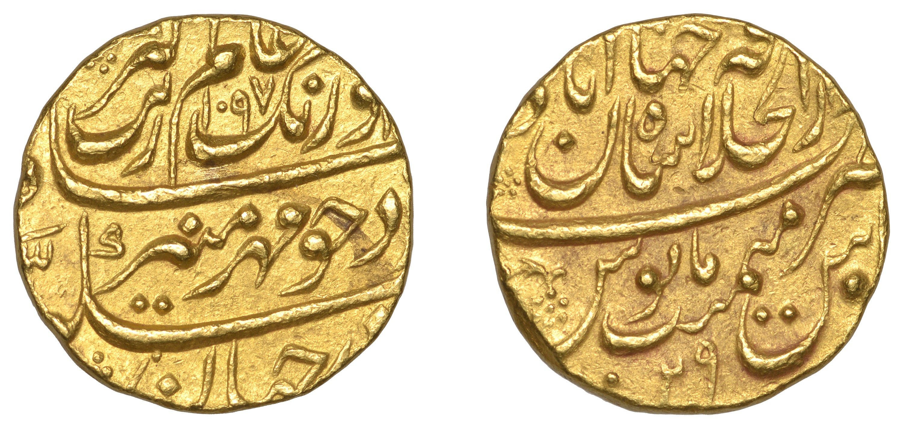 Mughal Empire, Aurangzeb, Mohur, Dar al-Khilafat Shahjahanabad 1097h, yr 29, 10.95g/12h (KM...