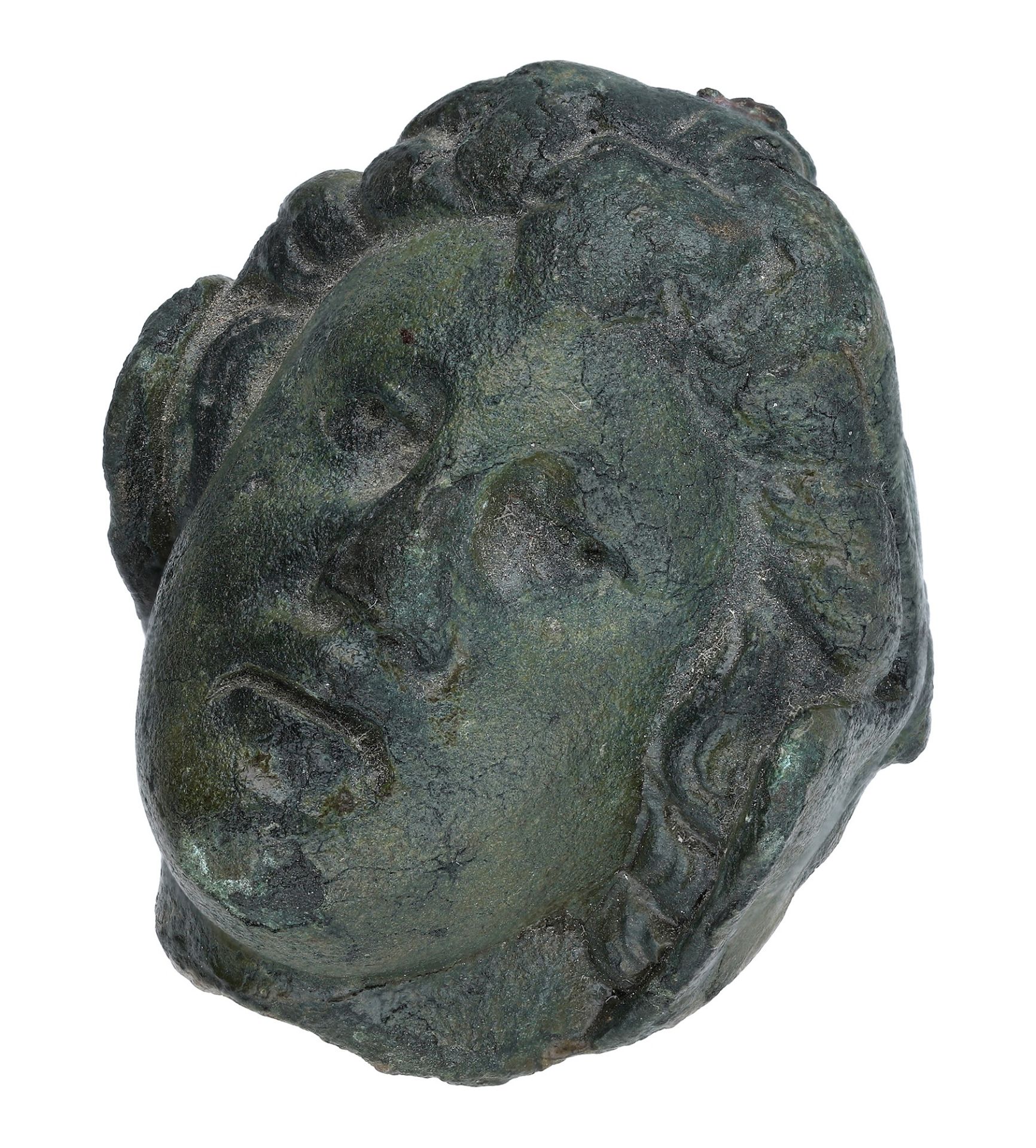 Roman, 1st-2nd century, lead-filled bronze steelyard weight of the head of a youthful Hercul... - Image 2 of 3